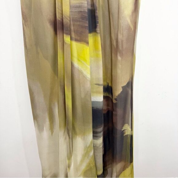 Hoaglund Green Brown 100% Silk Whimsical Earth tone Flowy Halter Maxi Dress NEW - Picture 12 of 16